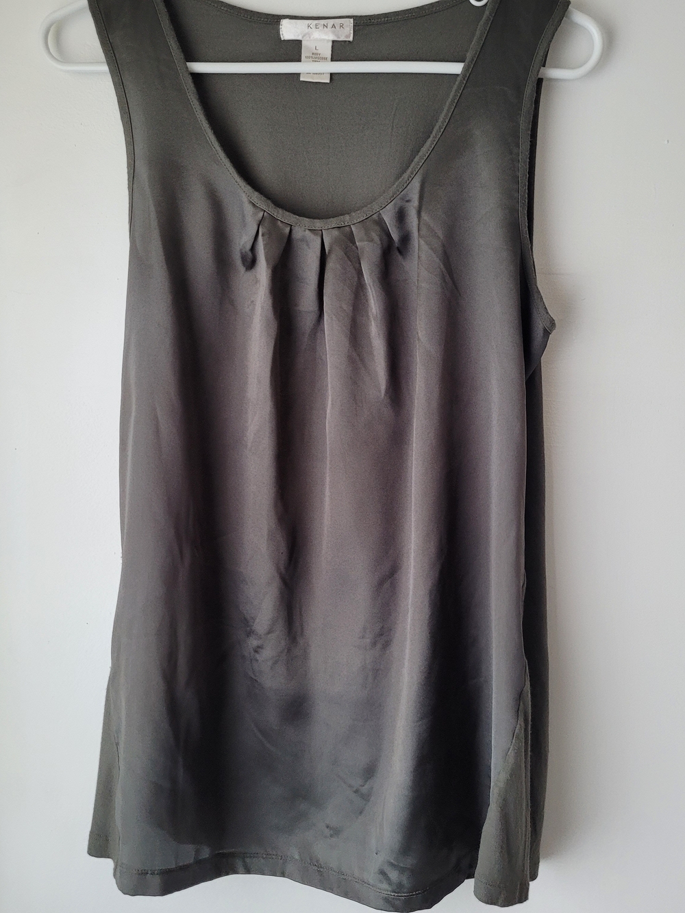 Kenar Women Olive Green Pleated Scoop Neck Tank top Size L